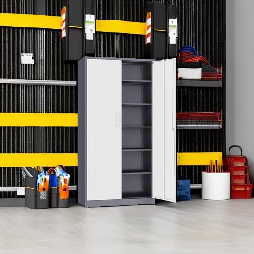 Metal Storage Cabinet with 2 Doors and 6 Shelves, Black Metal Cabinet with Lock, 71 Inch Lockable Garage Storage Cabinet wourant