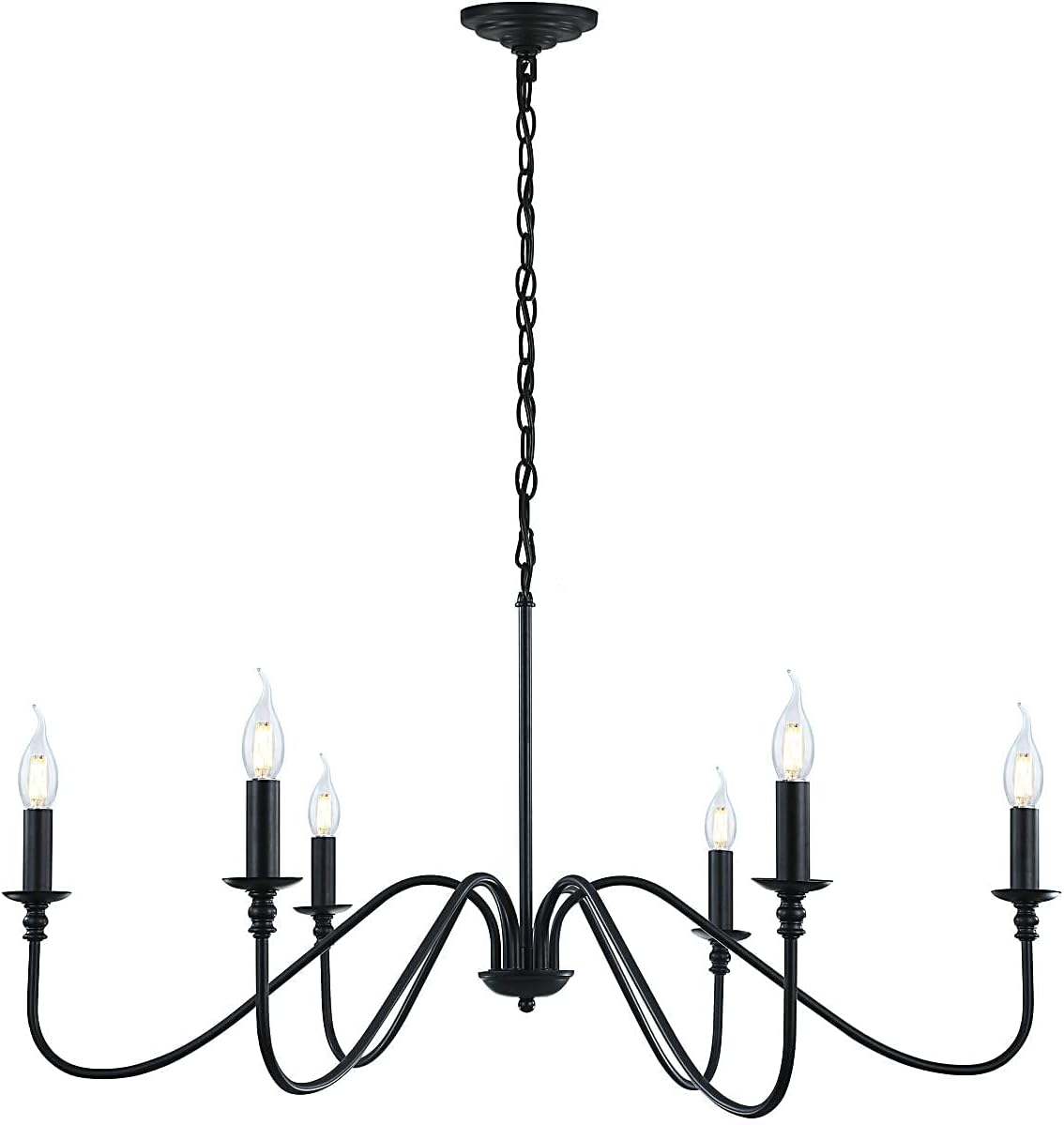 6-Arm Matte Black Candelabra Chandelier
