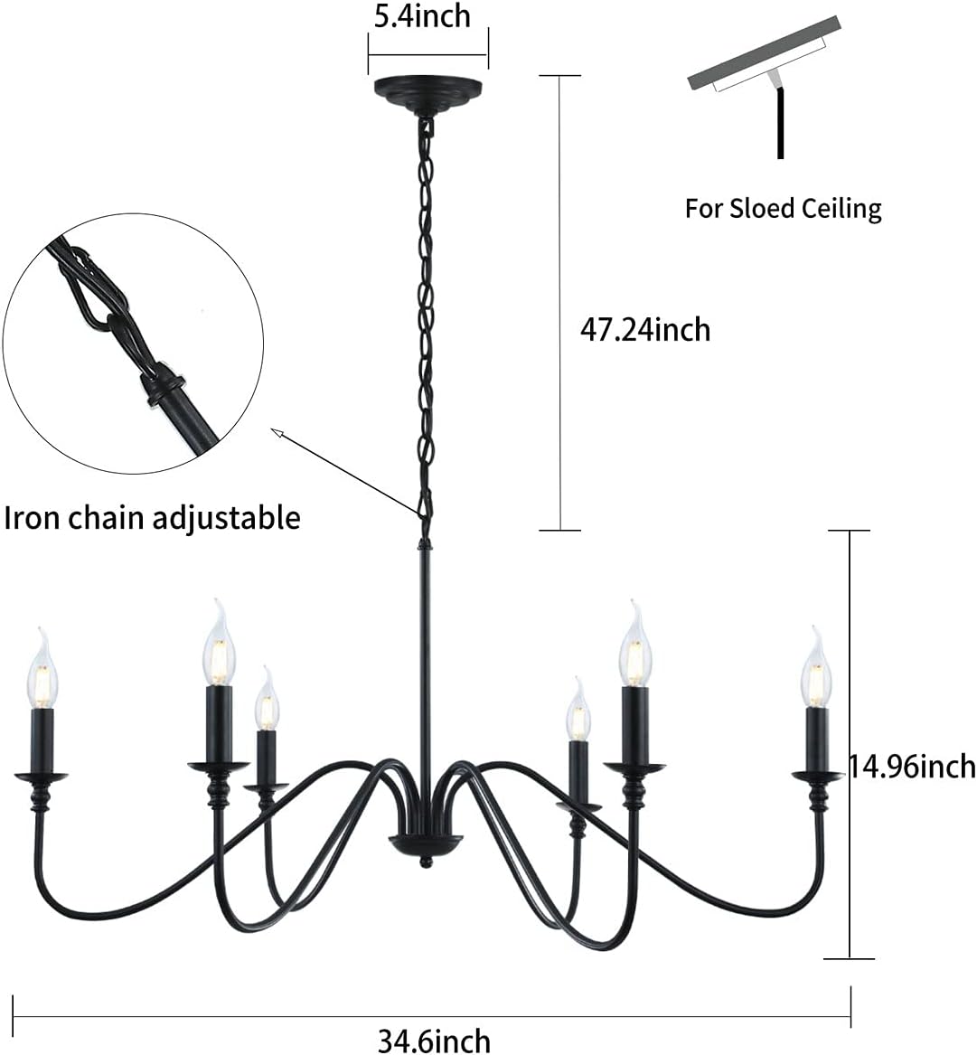 6-Arm Matte Black Candelabra Chandelier