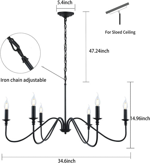 6-Arm Matte Black Candelabra Chandelier