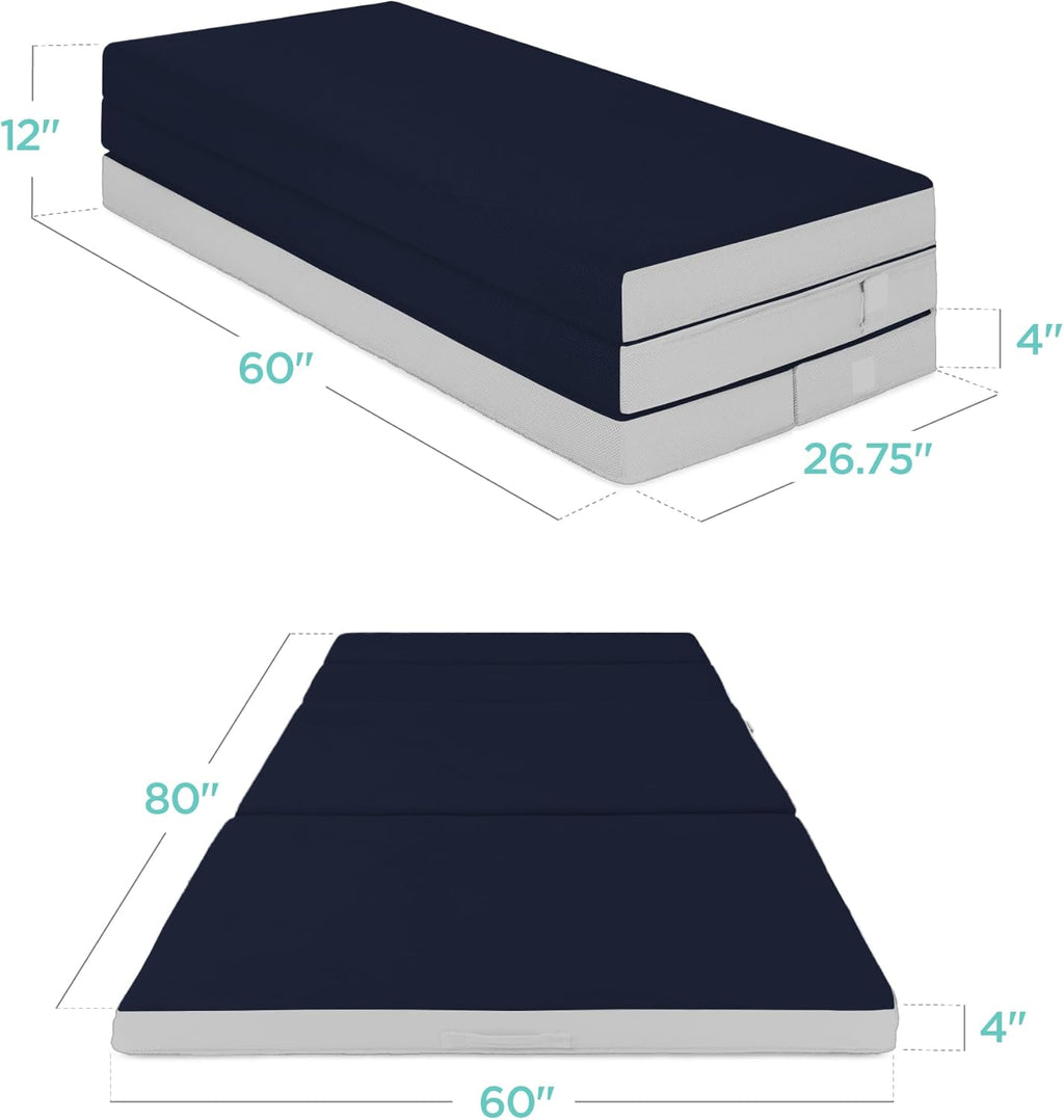 4in Portable Queen-Size Mattress, Tri-Fold Mattress for Camping, Guest, Toddler wourant