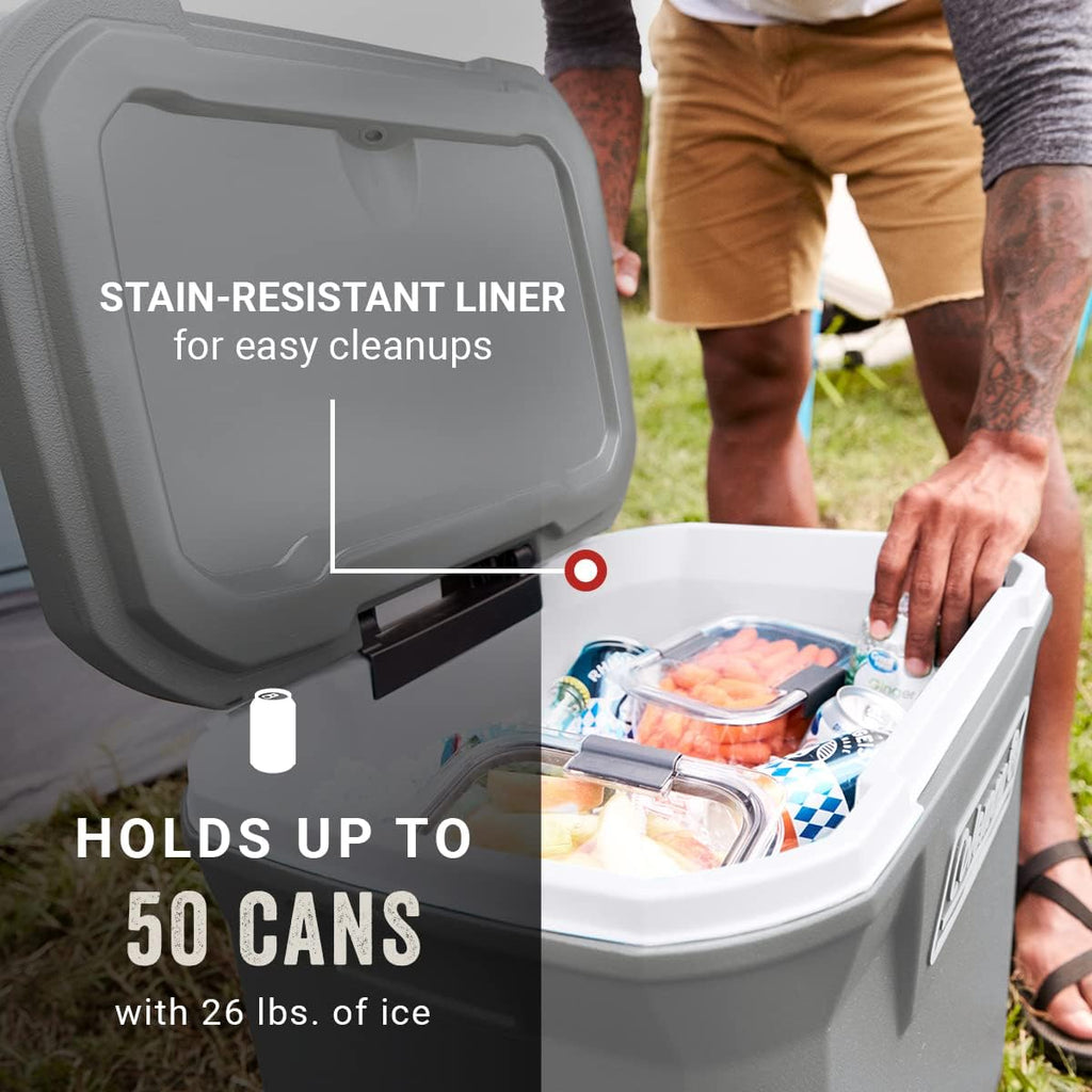 Coleman Classic Series Insulated Portable Wheeled Cooler, Leak-Resistant Outdoor Hard Cooler Keeps Ice up to 5 Days, 100-Quart wourant