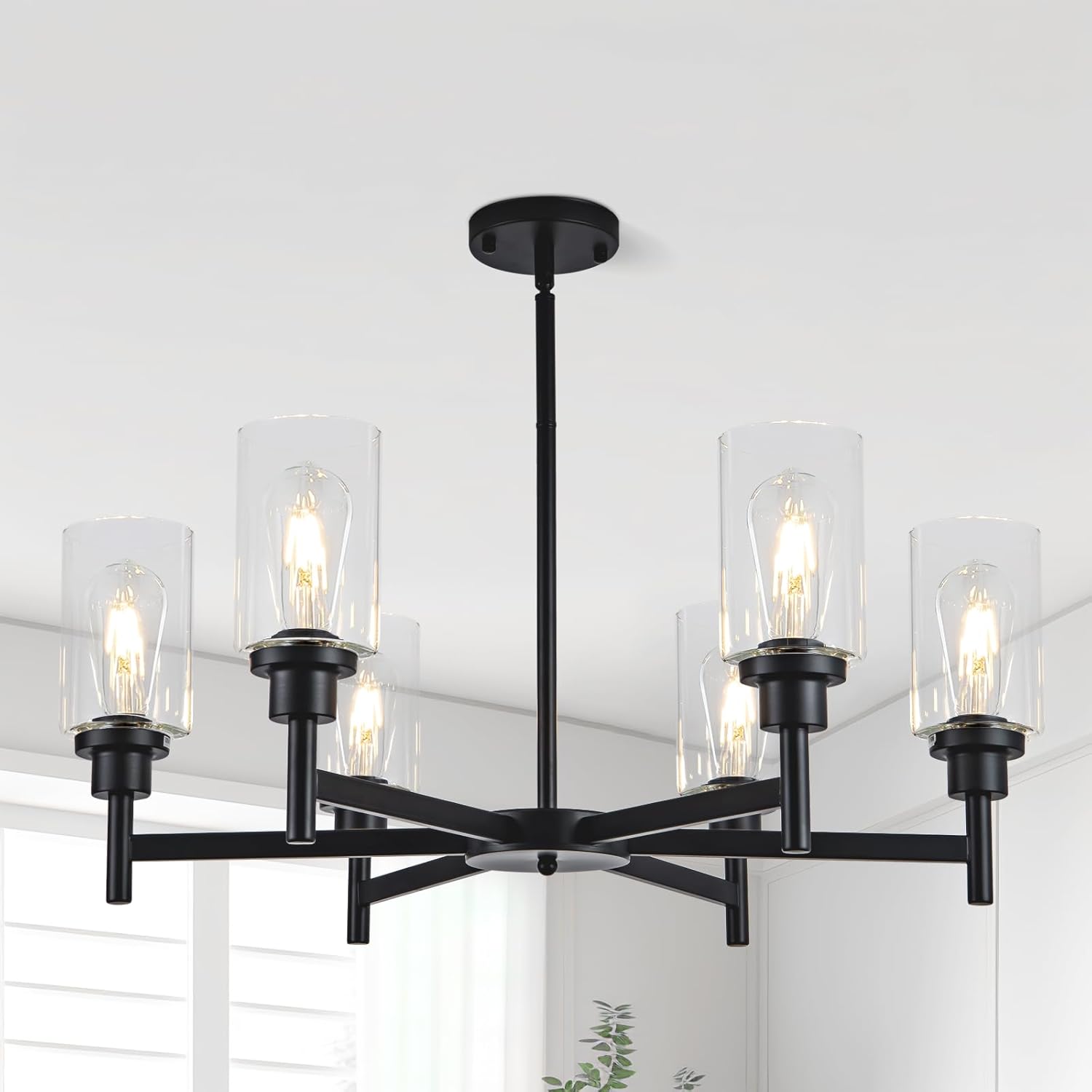 6-Shade Matte Black Farmhouse  Chandelier
