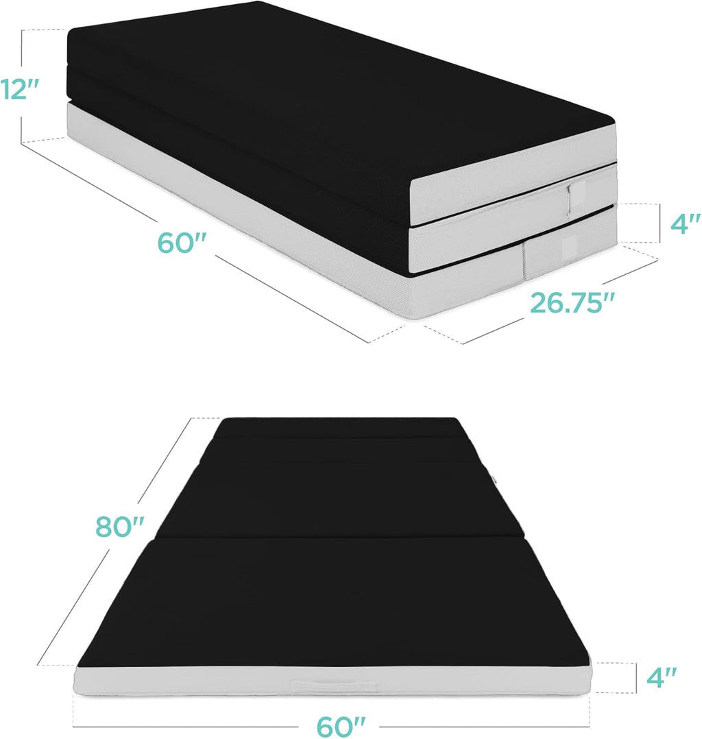 4in Portable Queen-Size Mattress, Tri-Fold Mattress for Camping, Guest, Toddler wourant