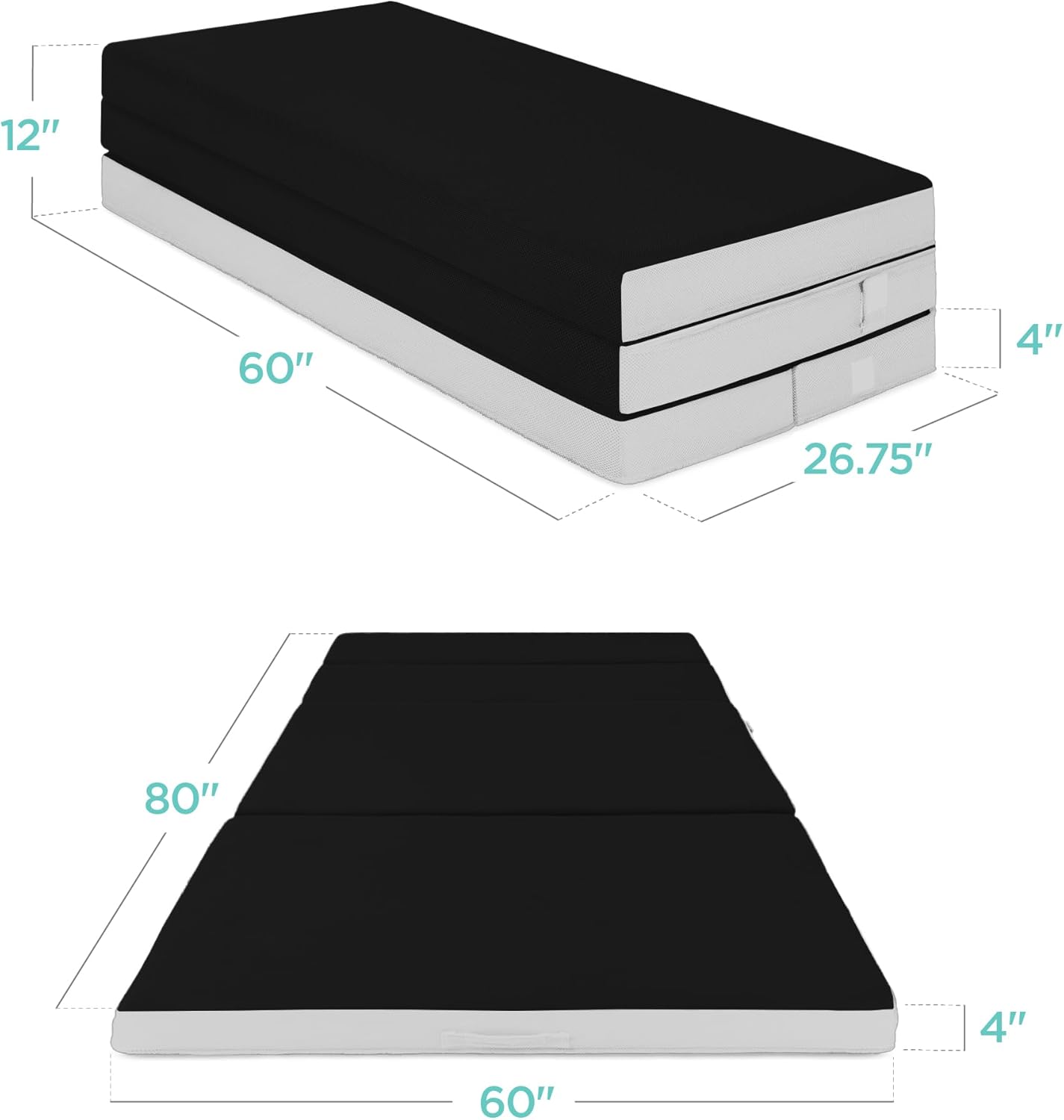 4in Portable Queen-Size Mattress, Tri-Fold Mattress for Camping, Guest, Toddler wourant