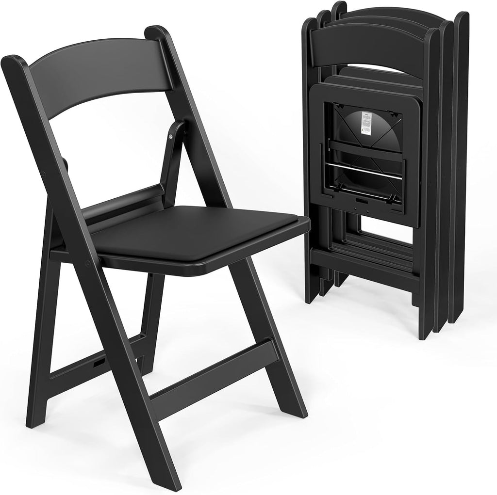 VINGLI Resin Folding Chair with Cushion Foldable Plastic Chair with Comfortable Cushioned Seat wourant