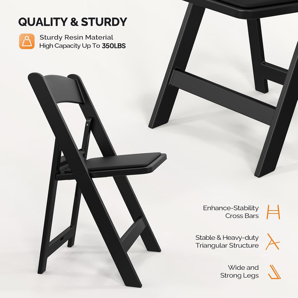 VINGLI Resin Folding Chair with Cushion Foldable Plastic Chair with Comfortable Cushioned Seat wourant