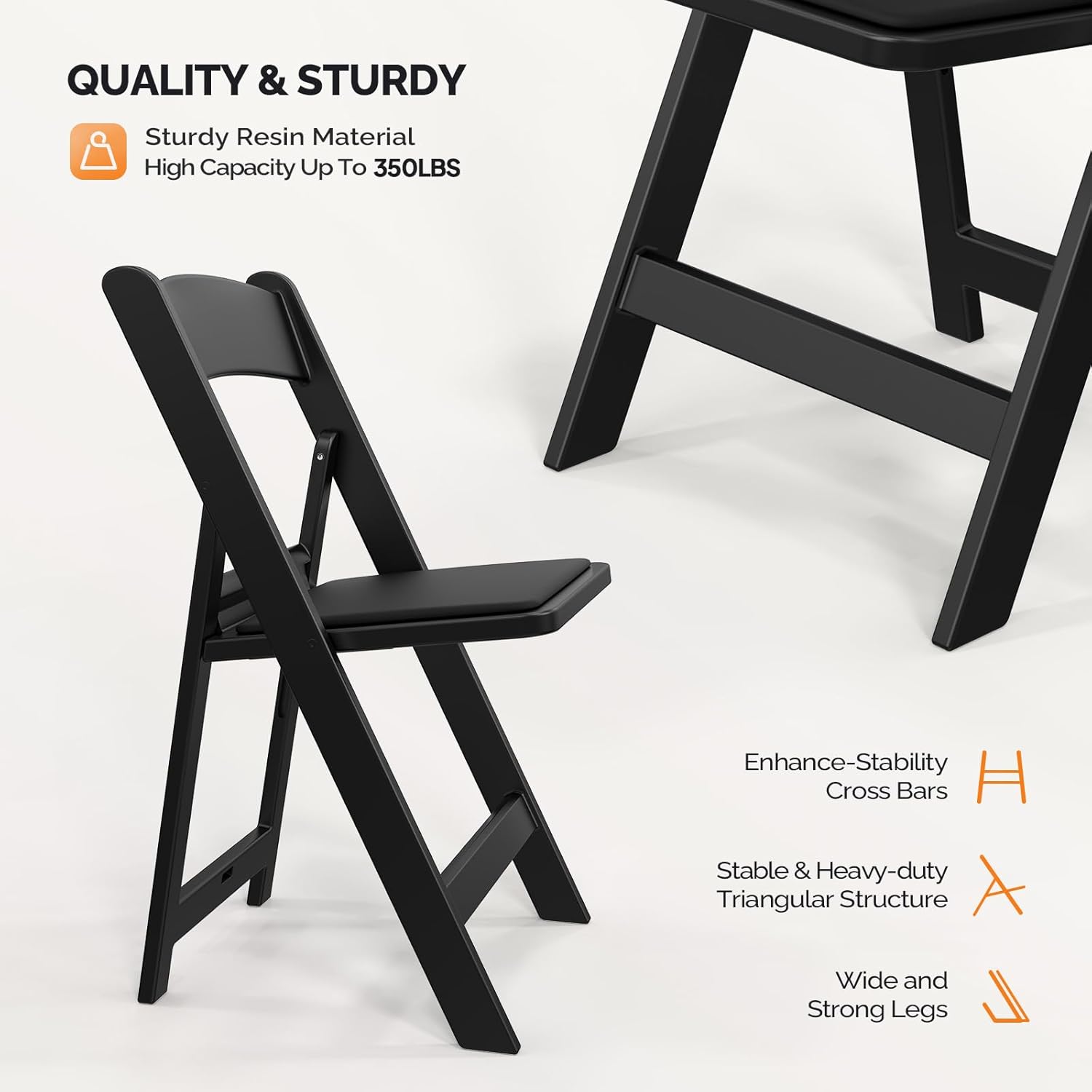 VINGLI Resin Folding Chair with Cushion Foldable Plastic Chair with Comfortable Cushioned Seat wourant