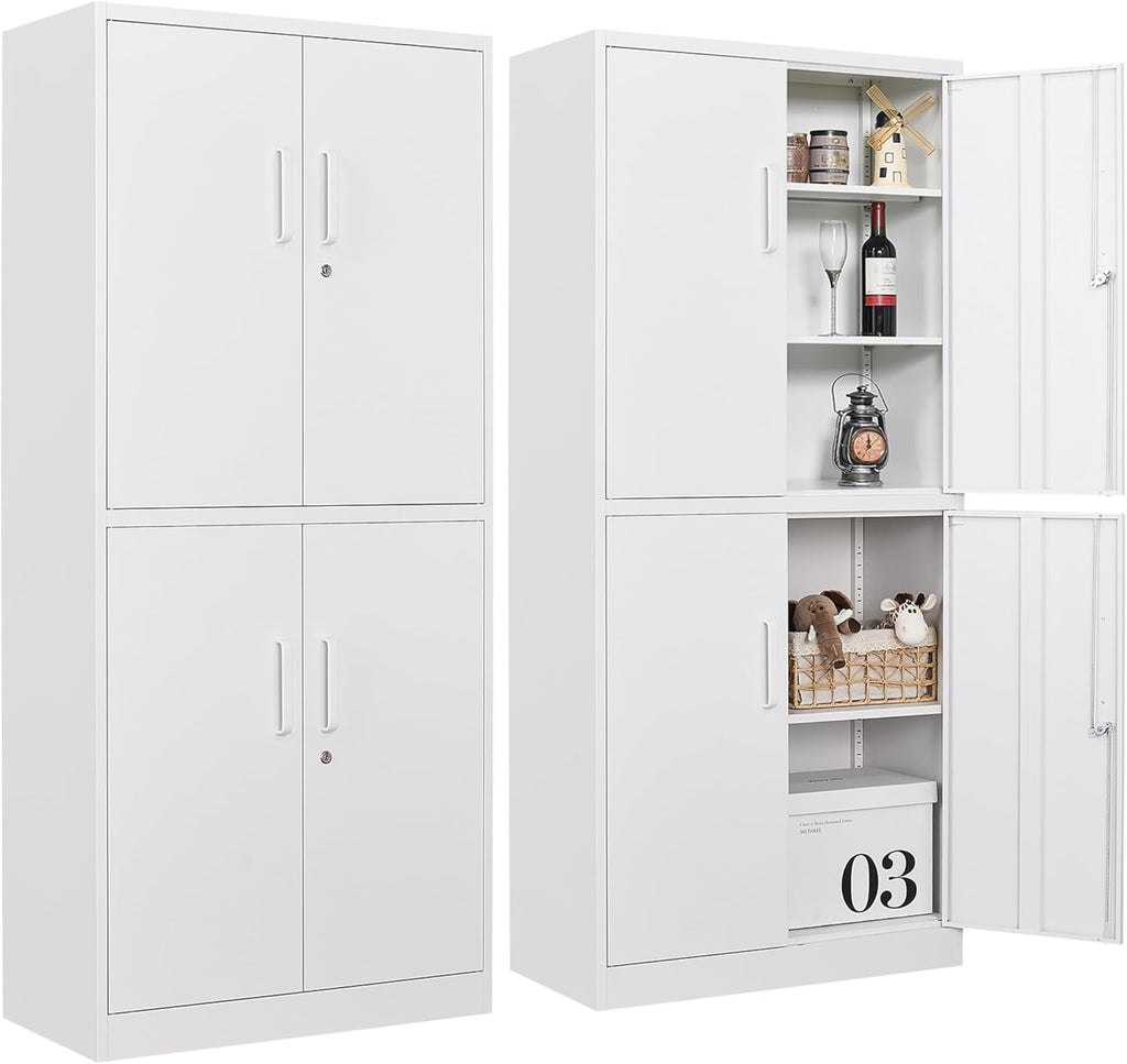 Metal Storage Cabinet with 2 Doors and 6 Shelves, Black Metal Cabinet with Lock, 71 Inch Lockable Garage Storage Cabinet wourant