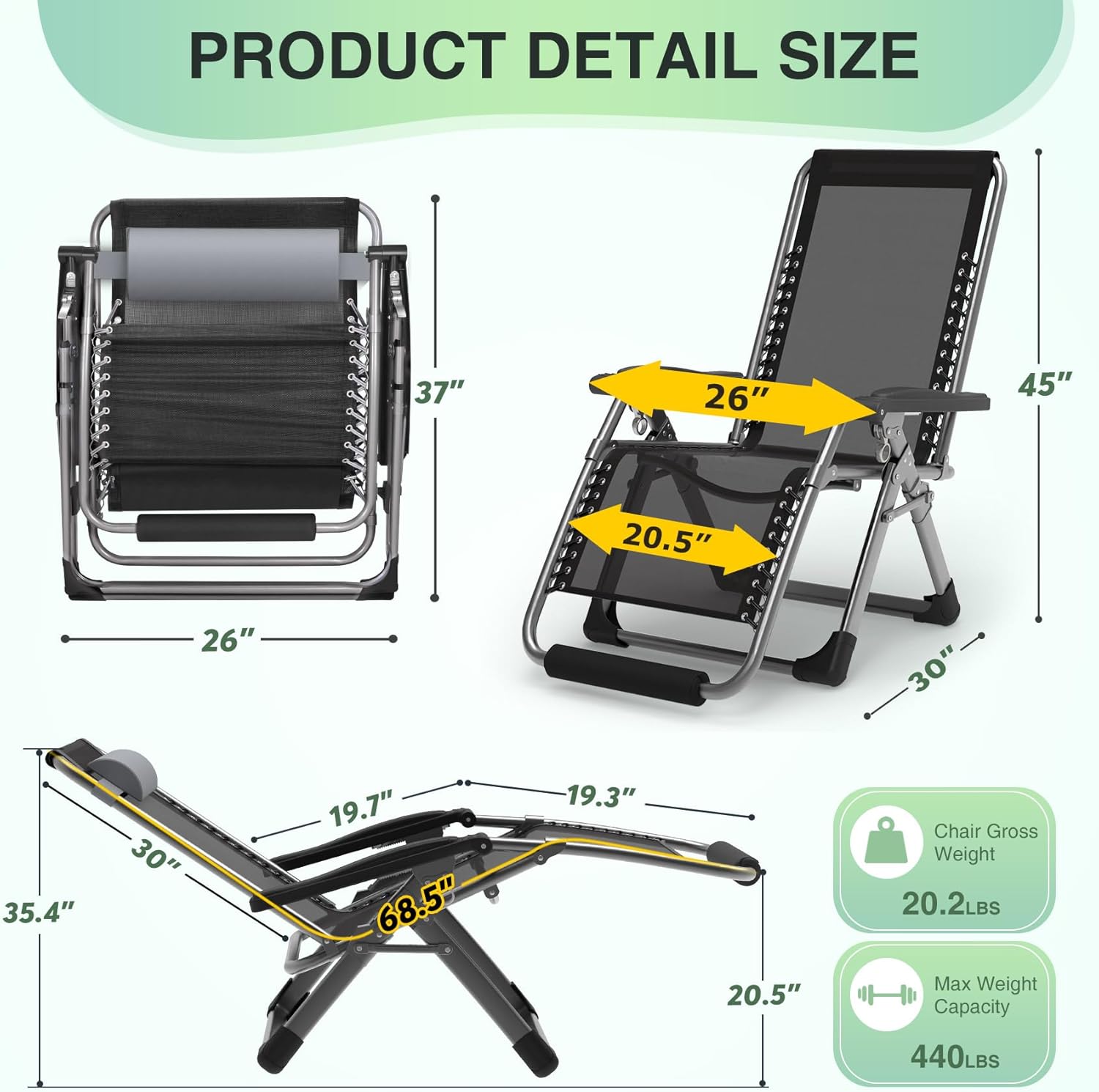 Indoor and outdoor patio chair folding lounge chair zero gravity chair with removable cushion camping lounge chair wourant