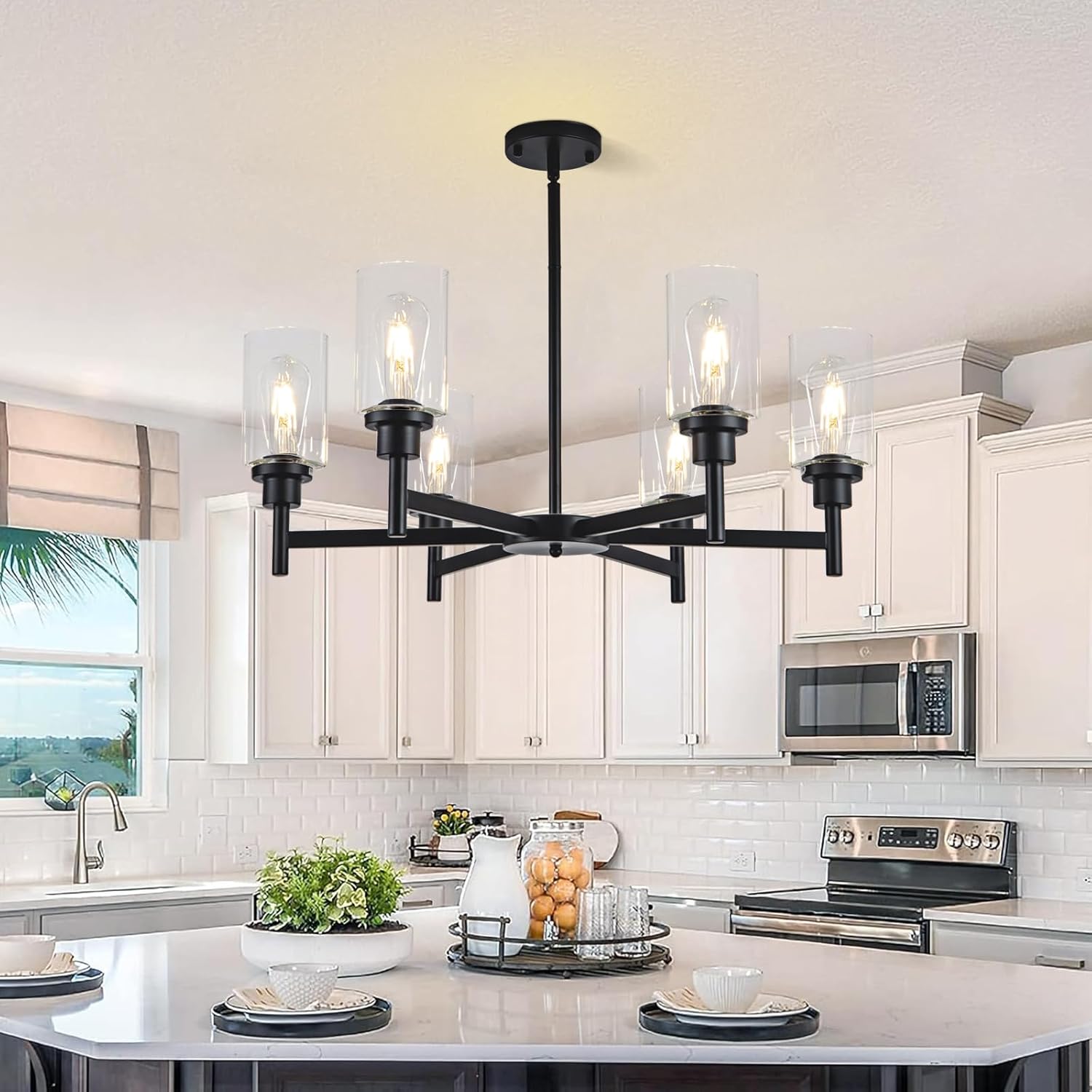 6-Shade Matte Black Farmhouse  Chandelier