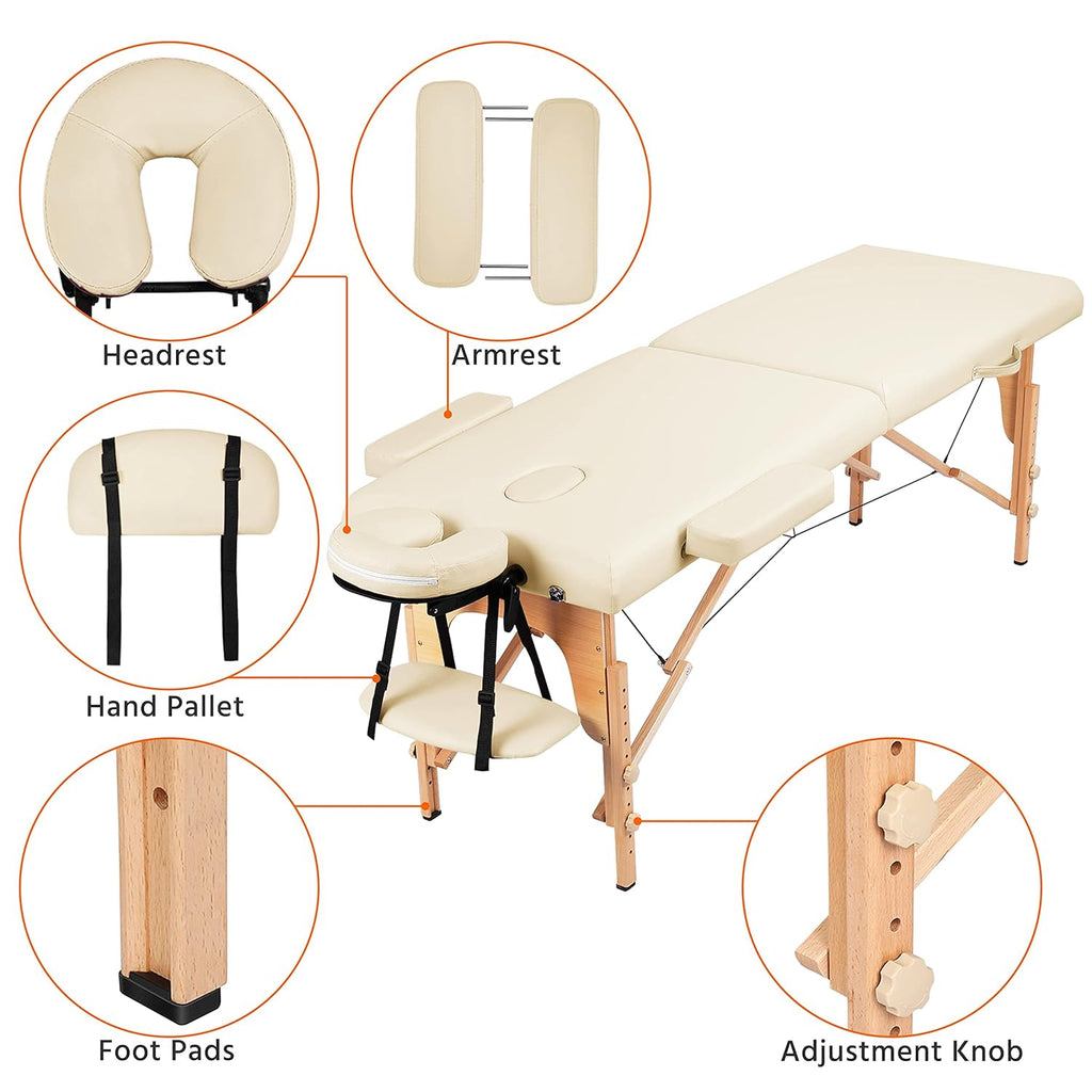 Yaheetech Massage Table Portable Lash Beds Spa Bed Massage Couch Foldable Spa Tables Adjustable 2 Fold with Non-Woven Bag 24 inch, Black wourant