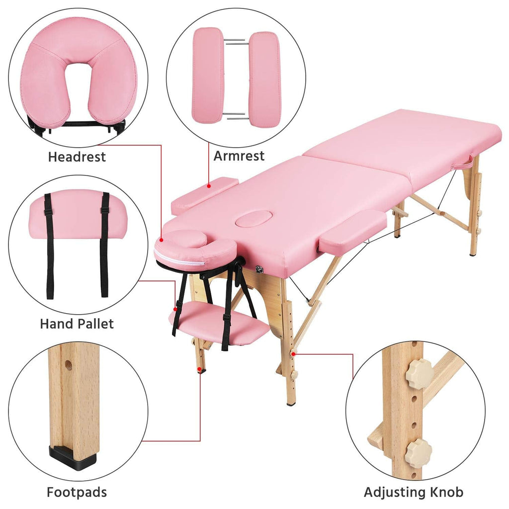Yaheetech Massage Table Portable Lash Beds Spa Bed Massage Couch Foldable Spa Tables Adjustable 2 Fold with Non-Woven Bag 24 inch, Black wourant
