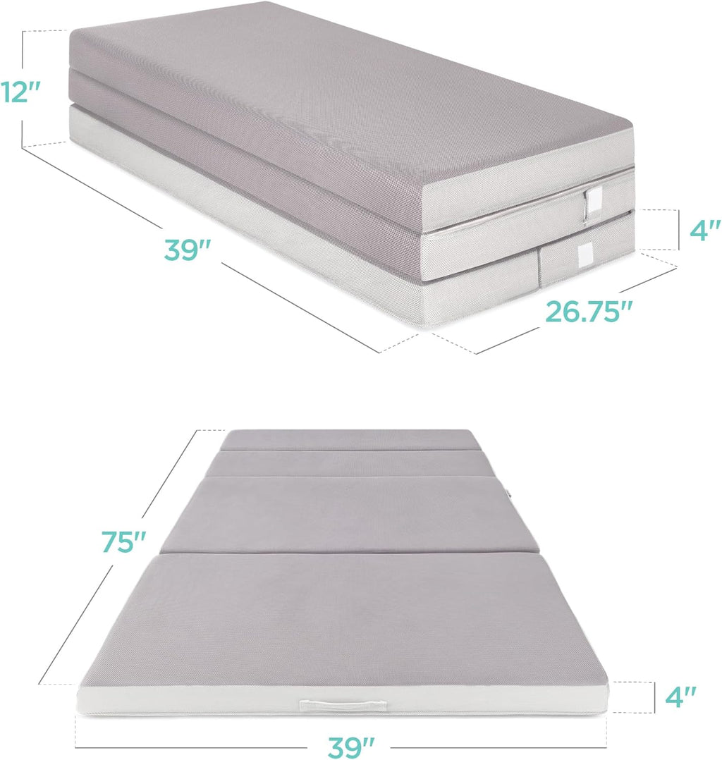 4in Portable Queen-Size Mattress, Tri-Fold Mattress for Camping, Guest, Toddler wourant