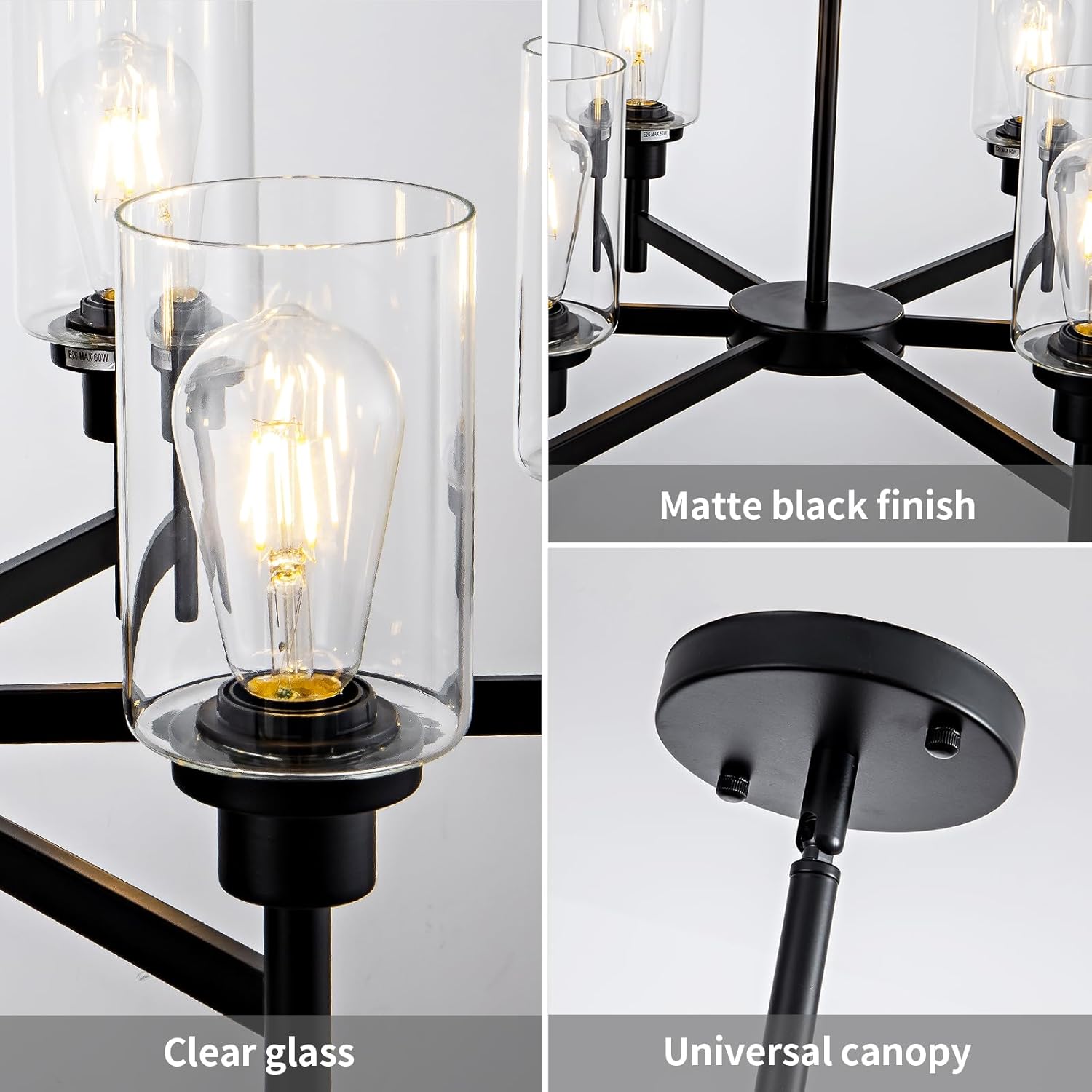 6-Shade Matte Black Farmhouse  Chandelier