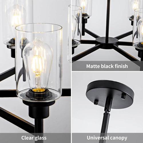 6-Shade Matte Black Farmhouse  Chandelier