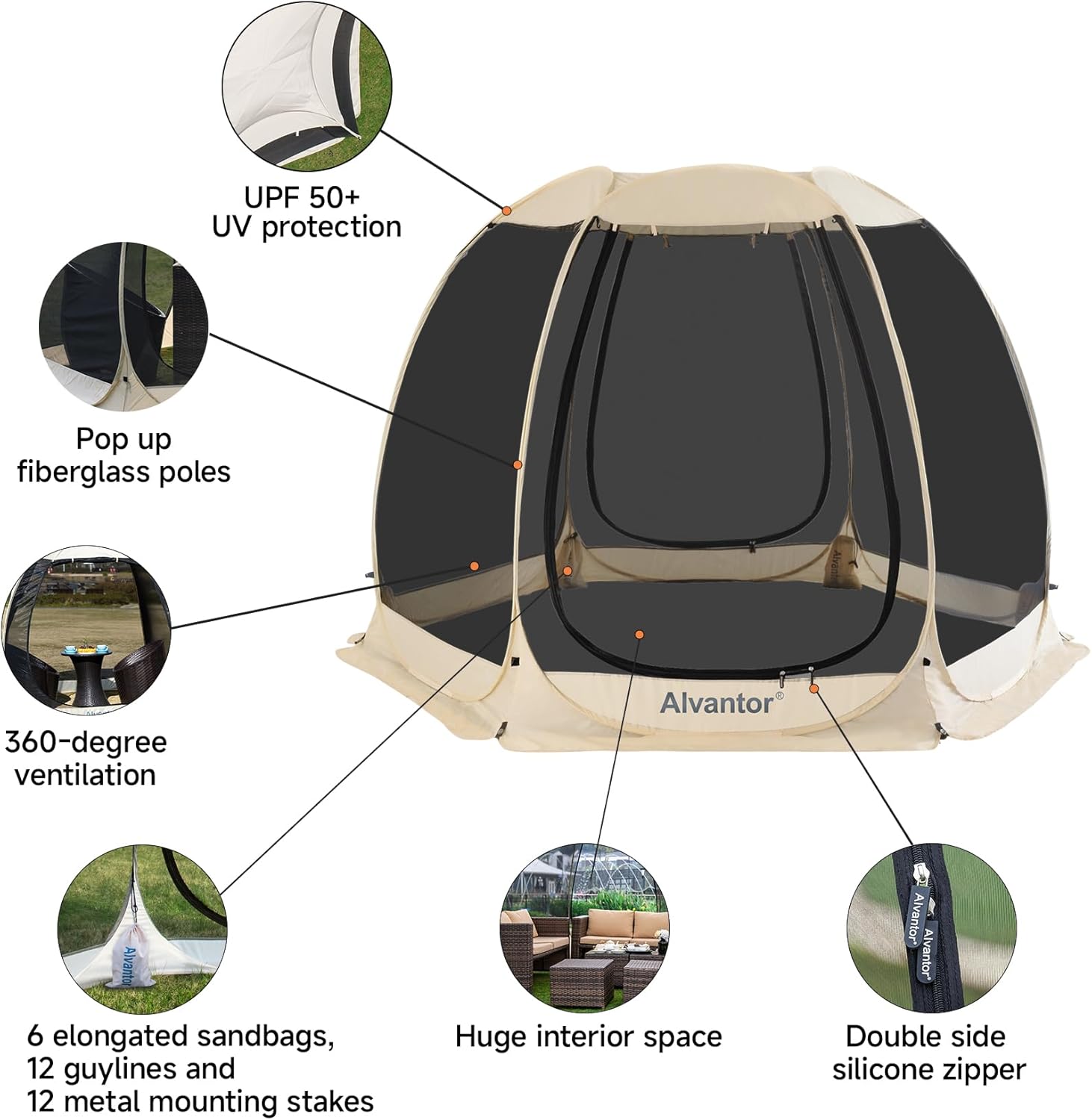 Screen gazebo, sleeps 6-10-15 people Igloo-style canopy tent with mosquito net on the sides Perfect for garden, patio, backyard wourant