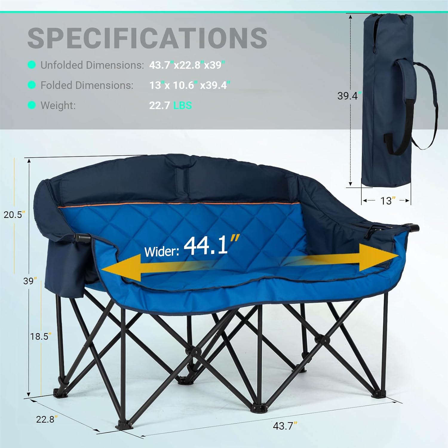 Extra Large Double Camping Chair - 2 Person Comfortable Sofa Chair Adult Loveseat - Heavy Duty Lawn Chair wourant