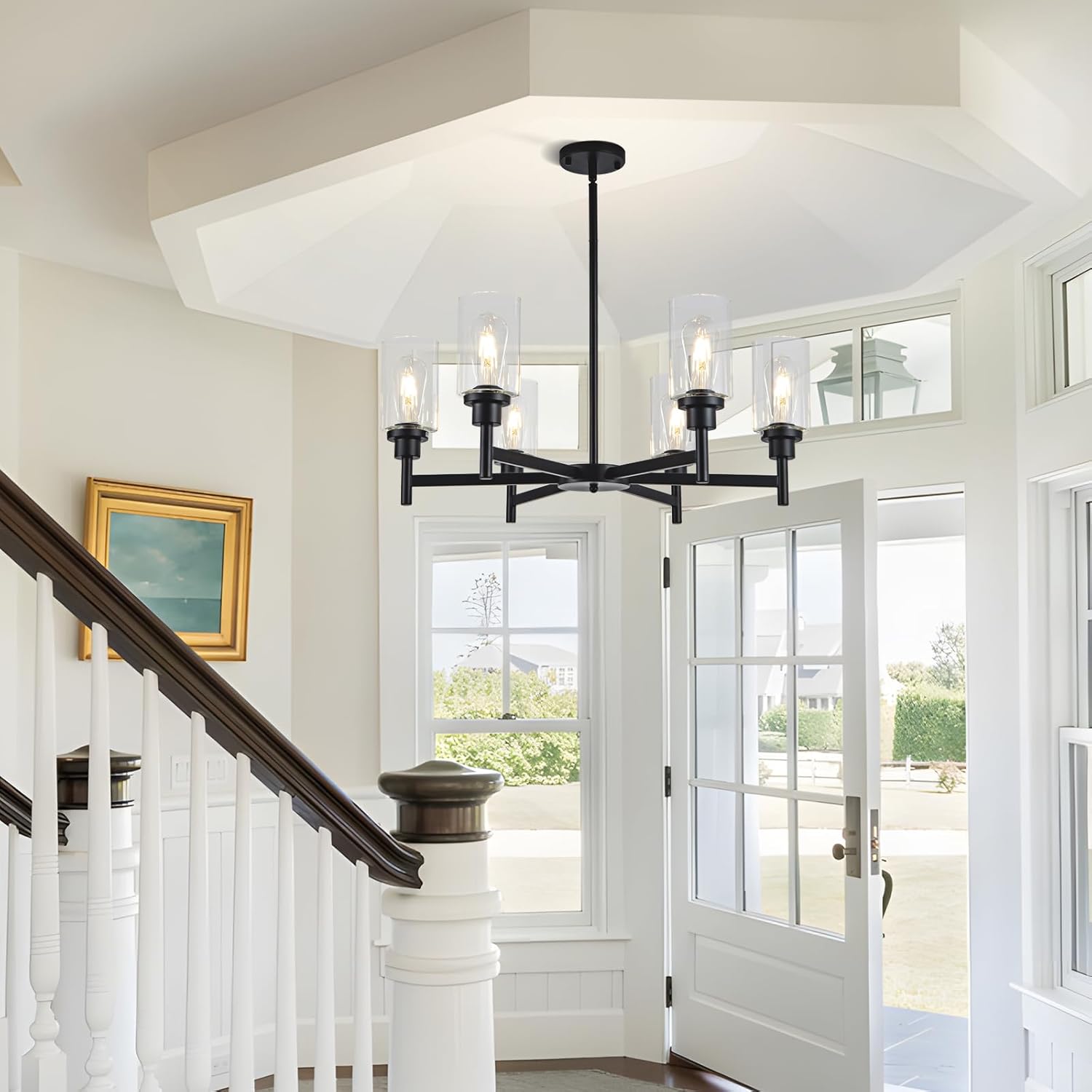 6-Shade Matte Black Farmhouse  Chandelier