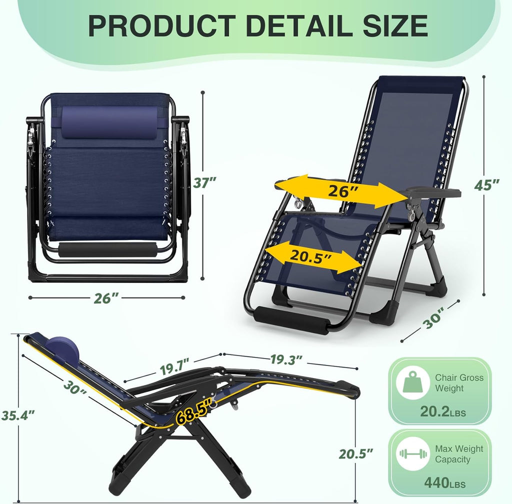 Indoor and outdoor patio chair folding lounge chair zero gravity chair with removable cushion camping lounge chair wourant