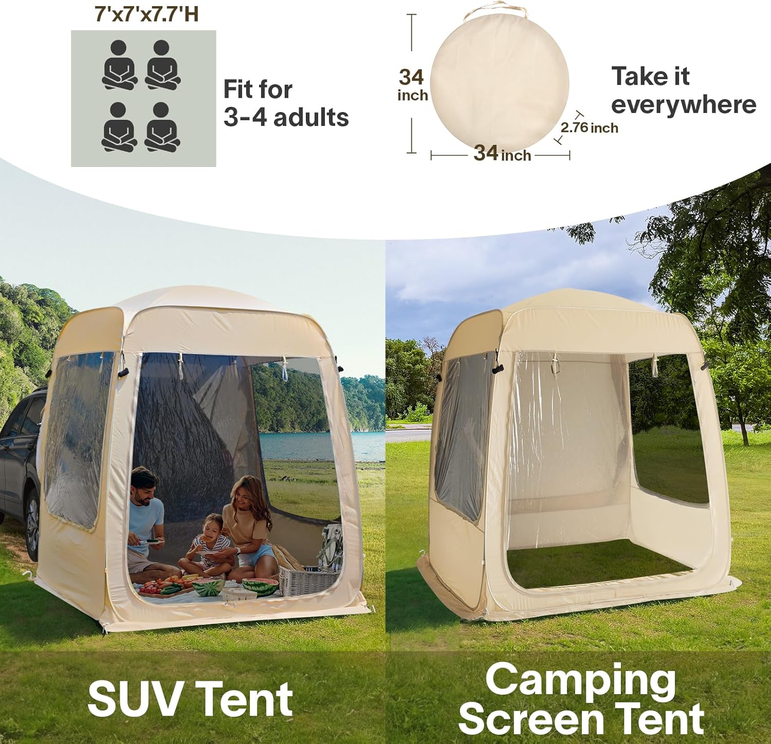 Screen gazebo, sleeps 6-10-15 people Igloo-style canopy tent with mosquito net on the sides Perfect for garden, patio, backyard wourant