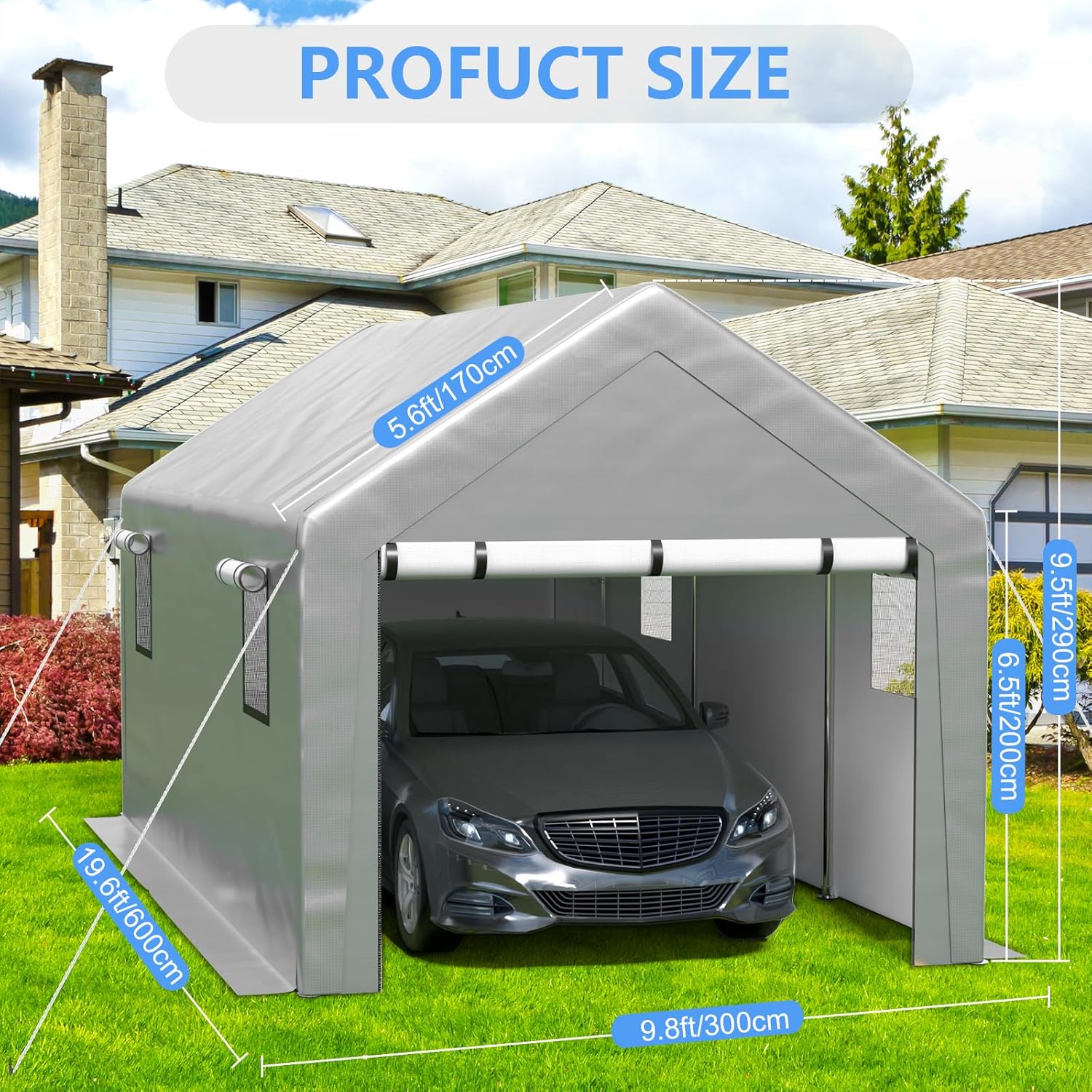 6x8 ft Heavy Duty Carport Tent Portable Garage with Removable Side Walls and Door Four Seasons Tarpaulin wourant