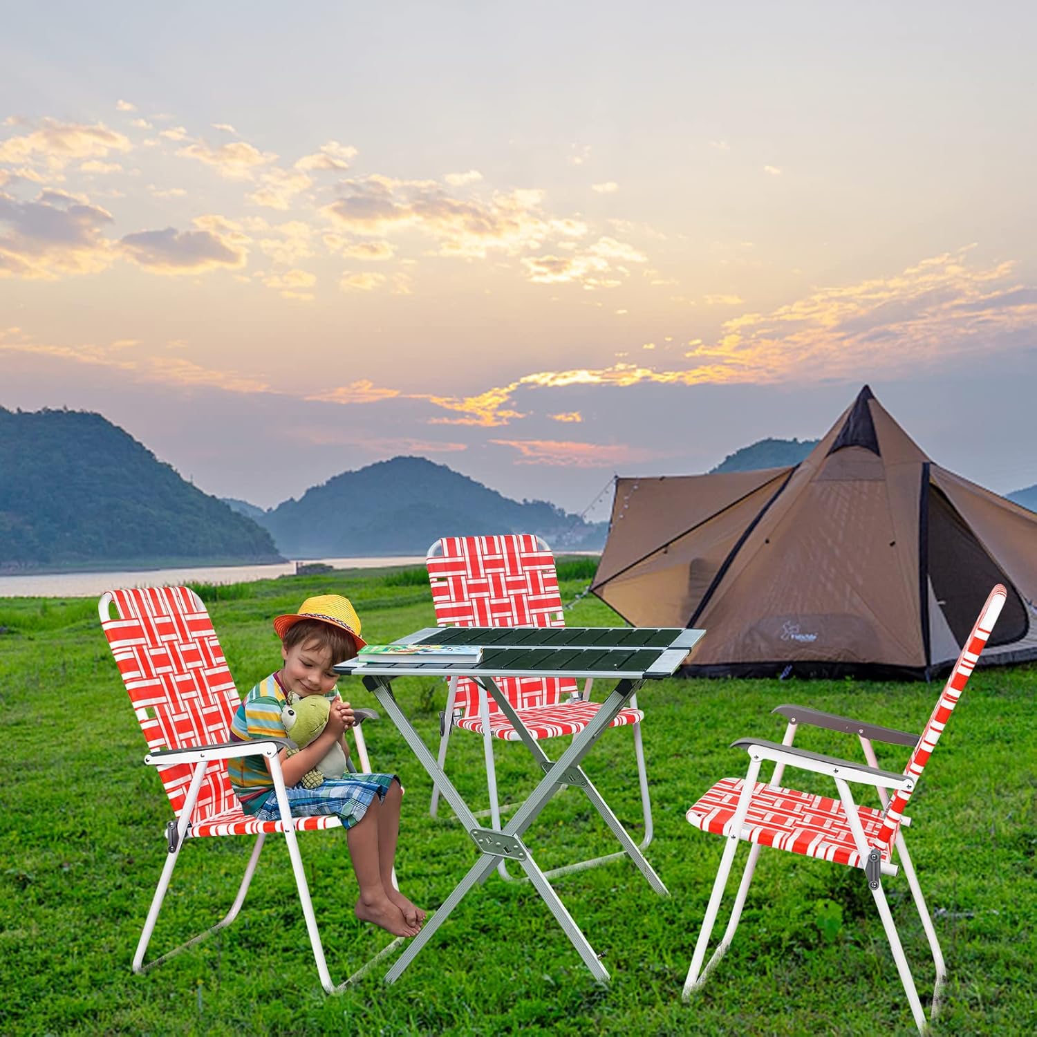 VINGLI Patio Lawn Webbed Folding Chairs Set of 2, Outdoor Beach Portable Lawn Chair Camping Chair Beach Chair wourant