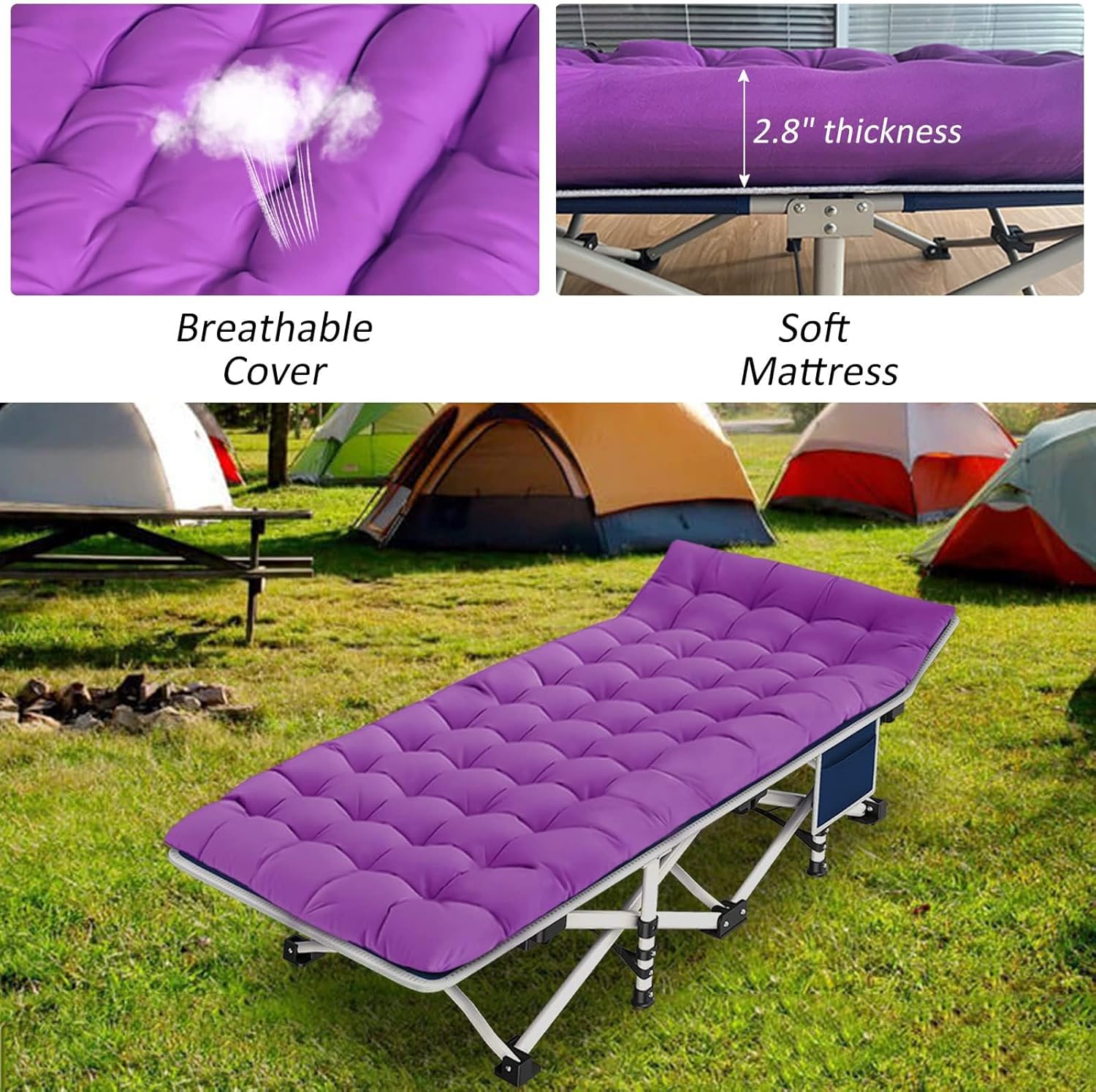 2-pack camping cots with mattresses, comfortable sleeping beds, adult camping cots, 2-person folding beds, heavy-duty sleeping beds wourant