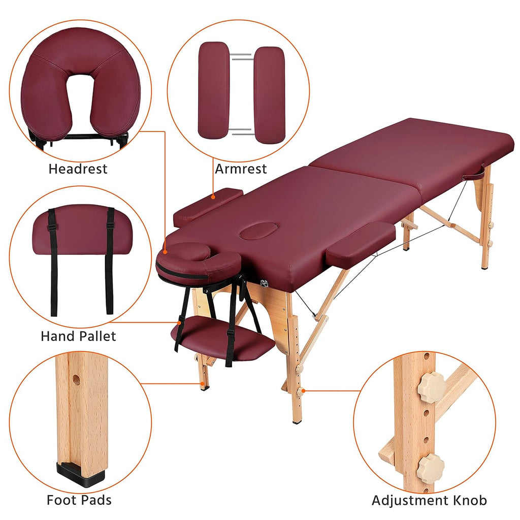 Yaheetech Massage Table Portable Lash Beds Spa Bed Massage Couch Foldable Spa Tables Adjustable 2 Fold with Non-Woven Bag 24 inch, Black wourant