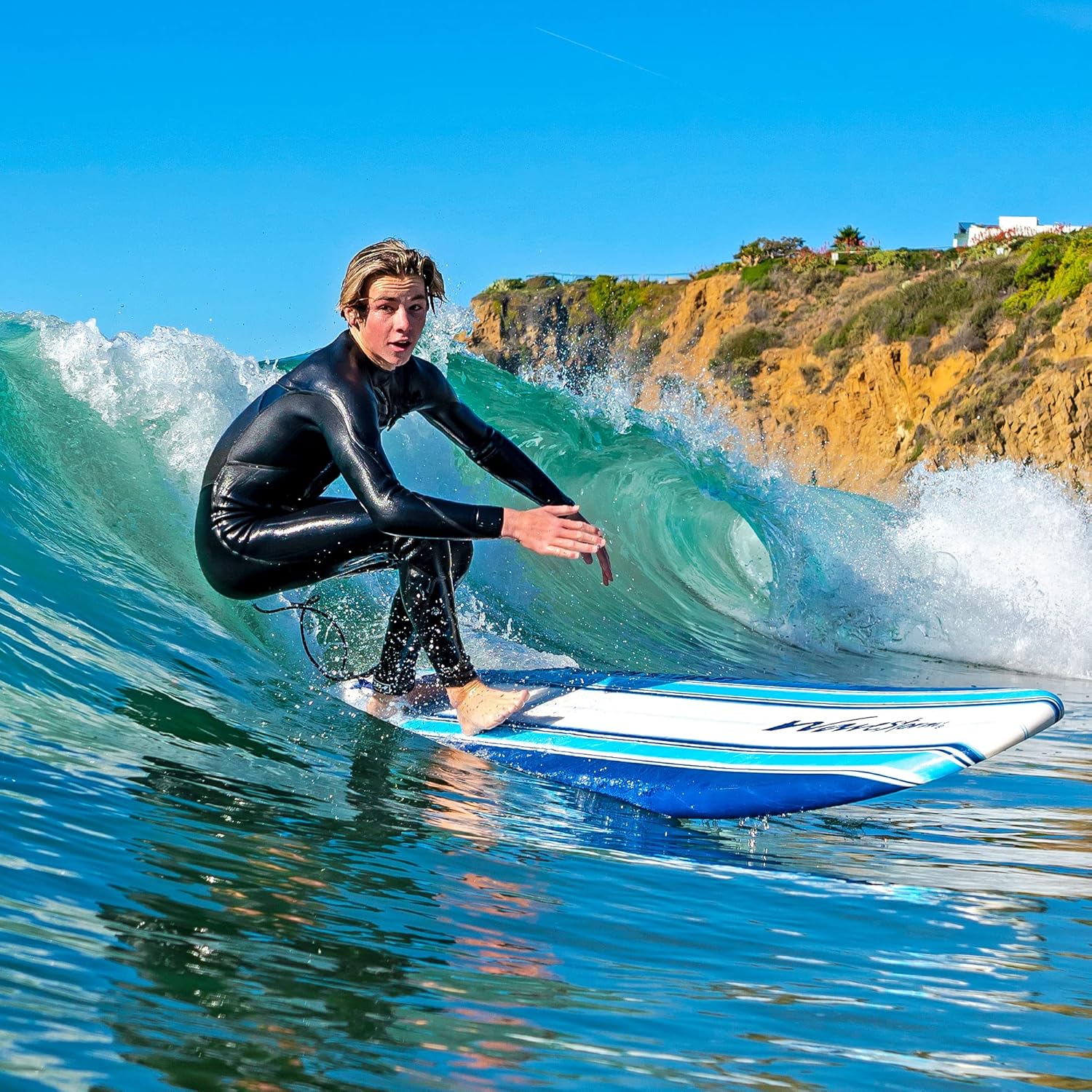 Wavestorm 8ft Classic Surfboard // Foam Wax Free Soft Top Longboard for Adults and Kids of All Levels of Surfing wourant