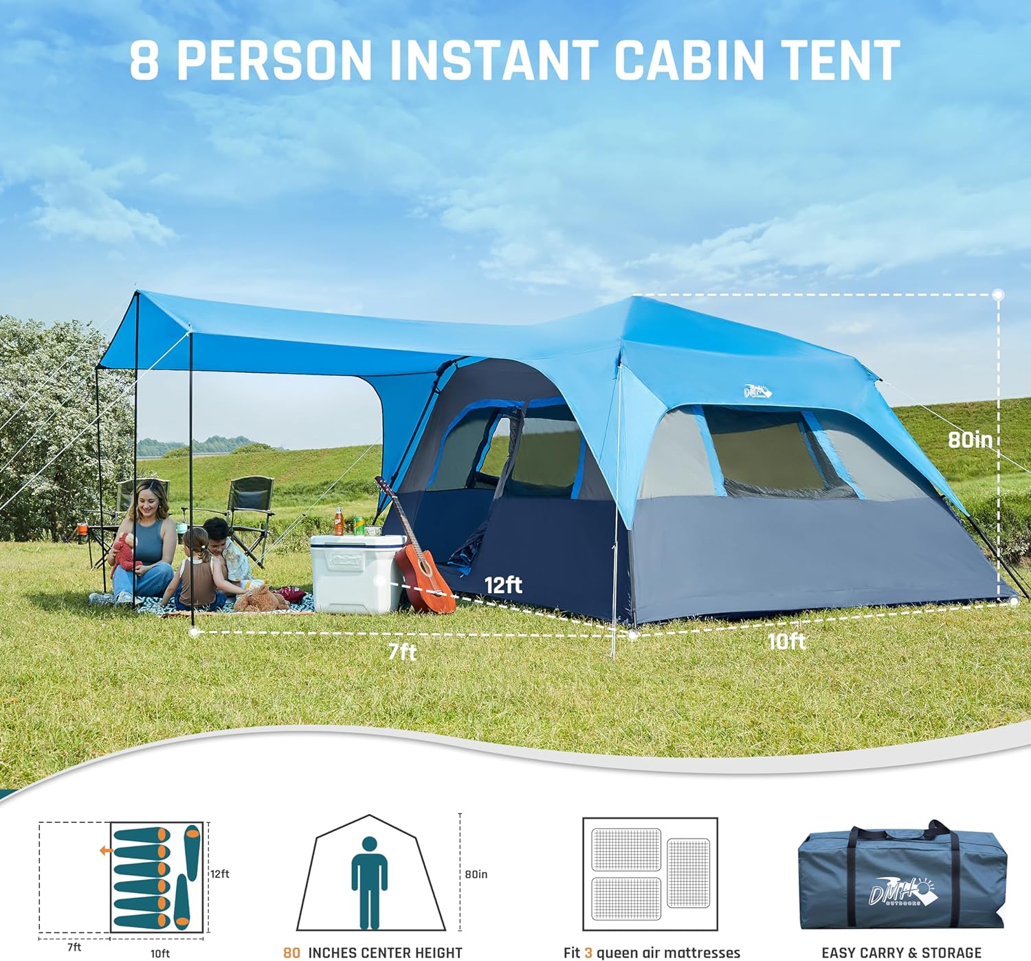 Quick-opening tent, family camping tent, pop-up camping tent, large waterproof tent for outdoor camping wourant