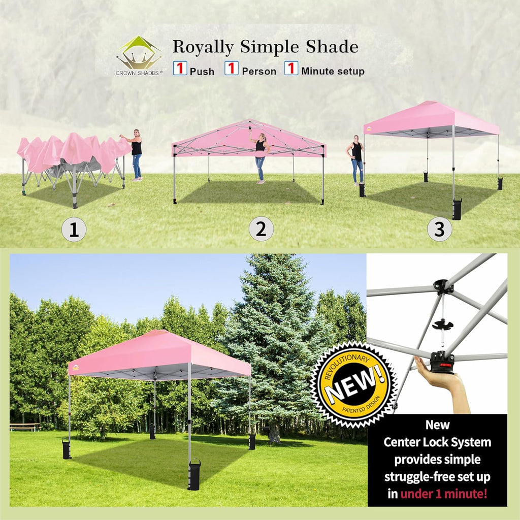 10x10 Pop-Up Awning - One-Click Installation Beach Tent - Outdoor Sunshade Silver Coated Top, 3 Heights and 4 Sand Pockets wourant