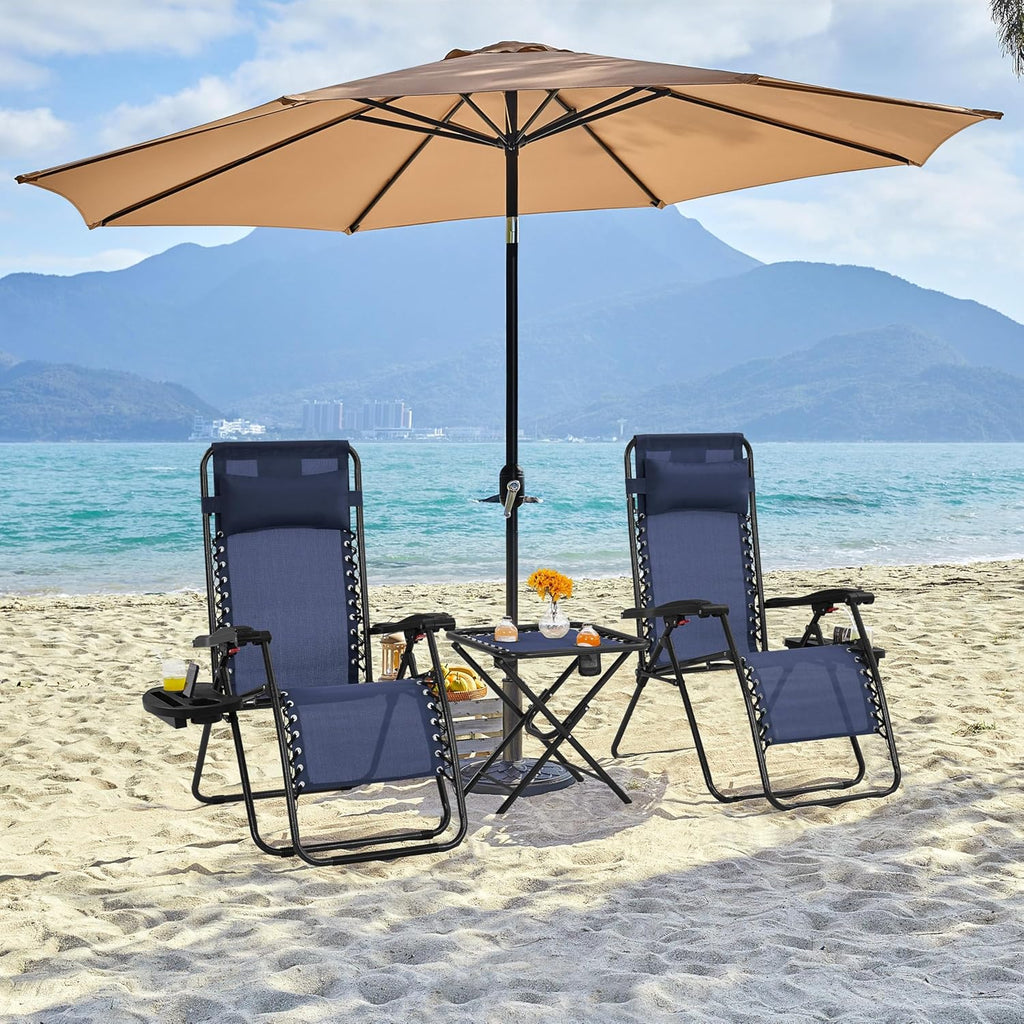 3PCS Zero Gravity Recliner Portable Outdoor Reclining Chair Set w/Side Table Folding Chaise Lounge Chairs wourant