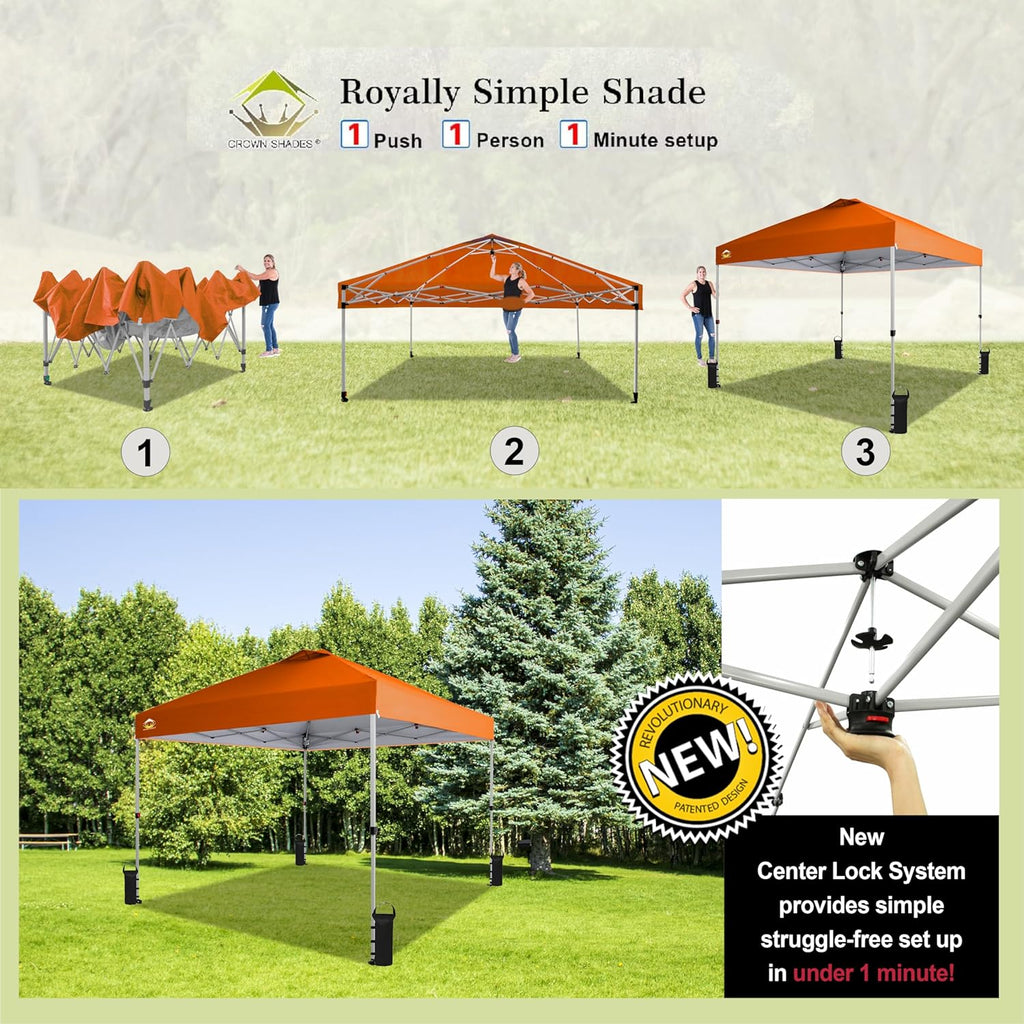10x10 Pop-Up Awning - One-Click Installation Beach Tent - Outdoor Sunshade Silver Coated Top, 3 Heights and 4 Sand Pockets wourant