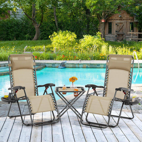 3PCS Zero Gravity Recliner Portable Outdoor Reclining Chair Set w/Side Table Folding Chaise Lounge Chairs wourant